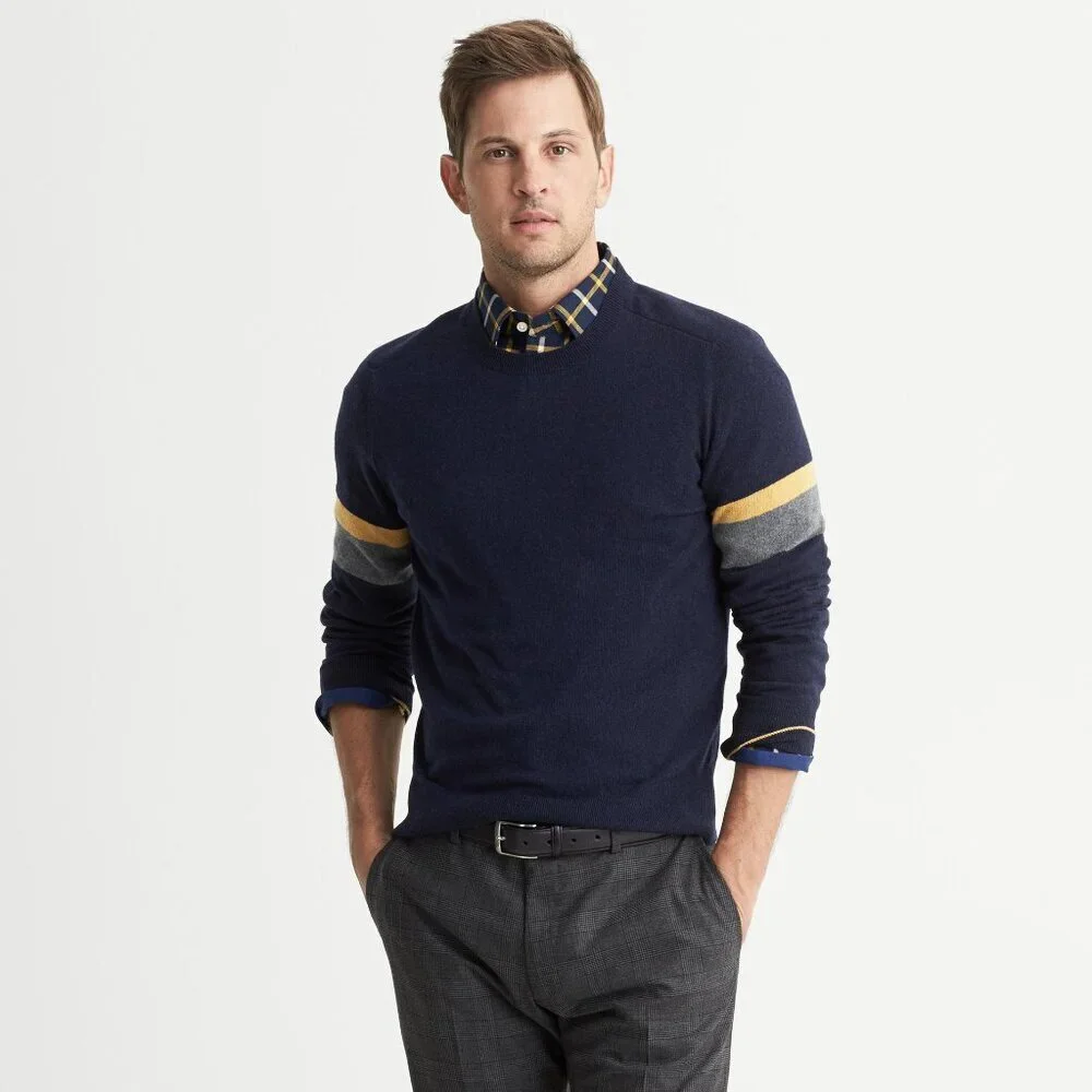Banana Republic Men’s Merino Wool Striped-Sleeve Crewneck Sweater Size S